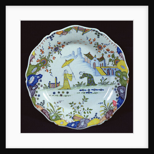 Plate, decorated in the Chinoiserie style, created in Rouen by French School
