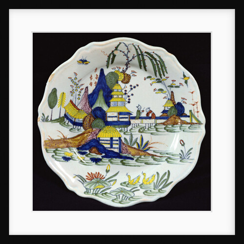 Polychrome Plate, Chinese Landscape of a Lake, created in the Sinceny Atelier by French School