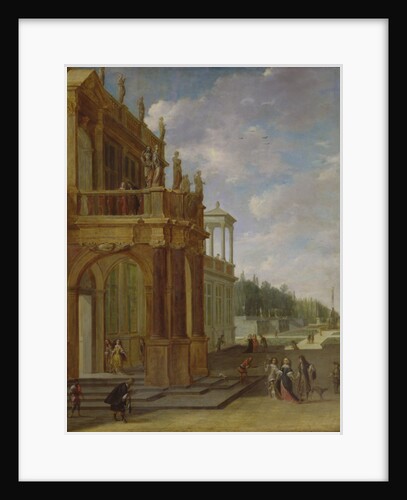 People on the terrace of a palace by Isaac van Nickele