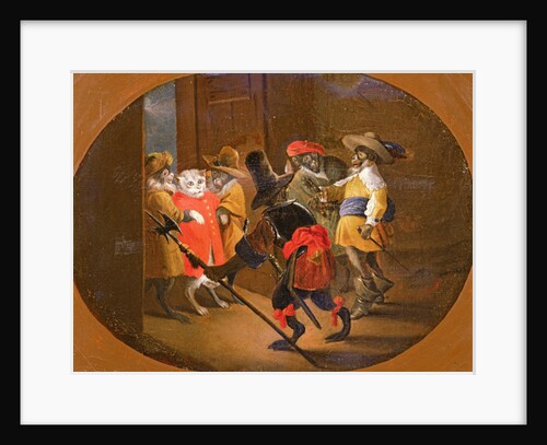 Monkeys disguised as soldiers, bringing them to a cat officer by David the Younger Teniers