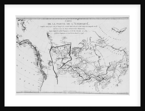 Map of North America, plotting the expeditions of Sir Alexander Mackenzie in 1789 and 1798 to the Arctic Ocean by French School