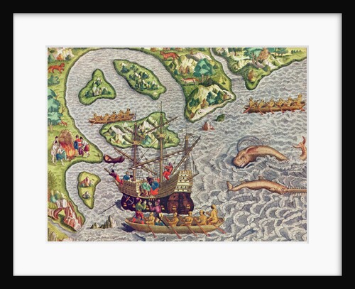 Americae Tertia Pars, boarding our ship with the help of a barbaric boat with the help of a barbarian's boat, 1562 by Theodor de Bry