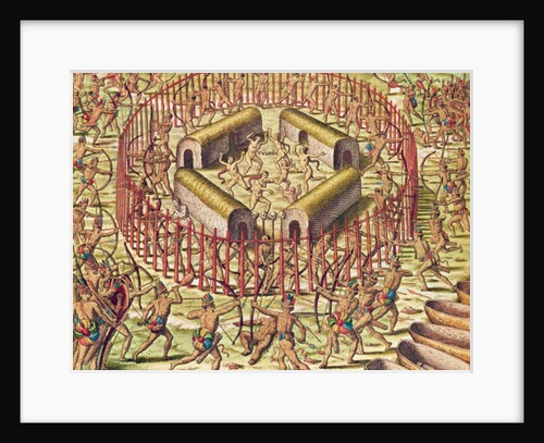 Americae Tertia Pars, attacl of the village by the Tuppinjkinsij, 1562 by Theodor de Bry