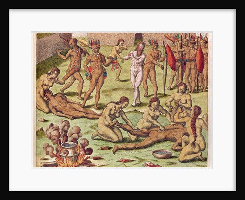 Navigatio in Brasiliam Americae, Immolation of a Barbarian, 1563 by Theodor de Bry