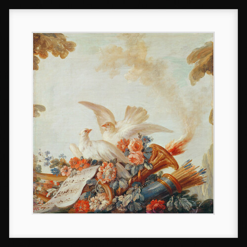 Salon of the Print-maker Gilles Demarteau, above the door: doves and sheet music, c.1750-65 by Francois Boucher