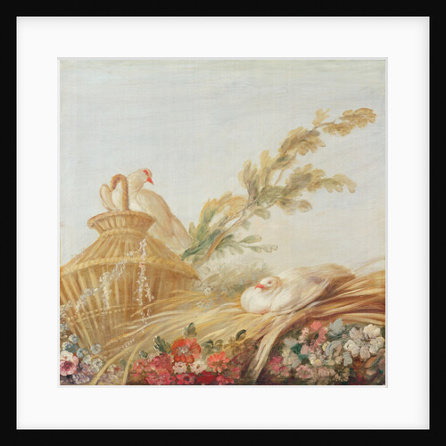 Salon of the Print-maker Gilles Demarteau, above the door; doves sitting their eggs in the hay, 1750-65 by Francois Boucher