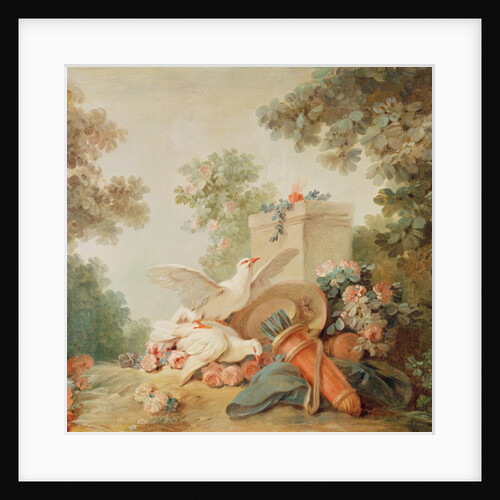 Salon of the Print-maker Gilles Demarteau, above the door: doves, a quiver and a straw hat, c.1750-65 by Jean-Baptiste Huet