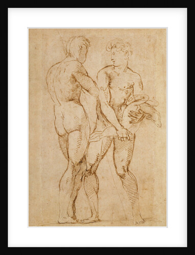 Two Nude Men Standing, one holding a lamb by Raphael