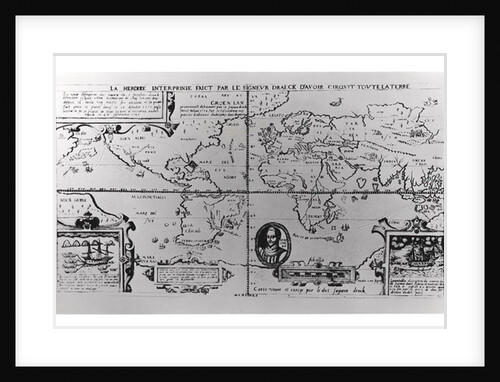 World Map detailing the Expeditions and Global Circumnavigation of Sir Francis Drake 1577-2580 by English School