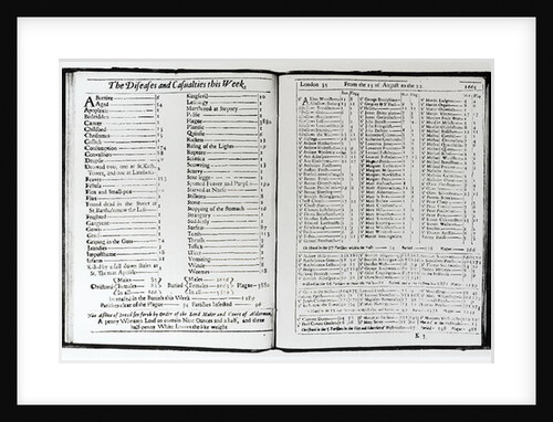 The Diseases and Casualties this Week, 15-22 August 1665, page from a London almanack by Anonymous