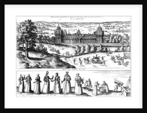 Arrival of Queen Elizabeth I at Nonesuch Palace and men and women from Tudor society, 1582 by Joris Hoefnagel