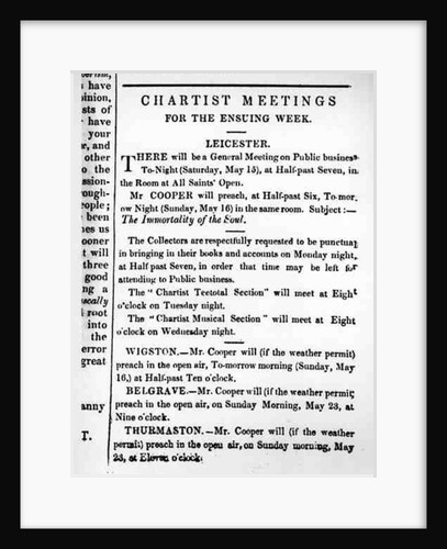 Notices for Chartist Meetings in the 'Midland Counties Illuminator', 15 May 1841 by English School
