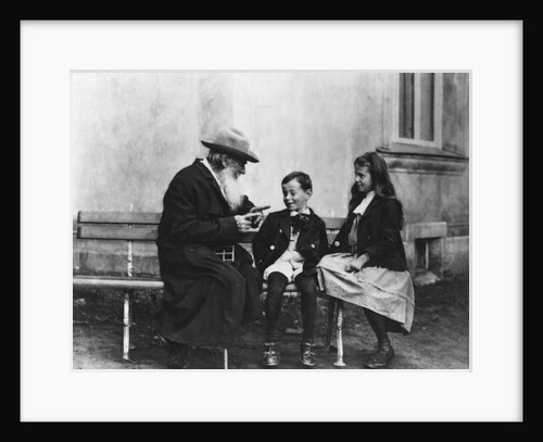 Portrait of Lev Nikolaevich Tolstoy with his Grandchildren by Russian Photographer