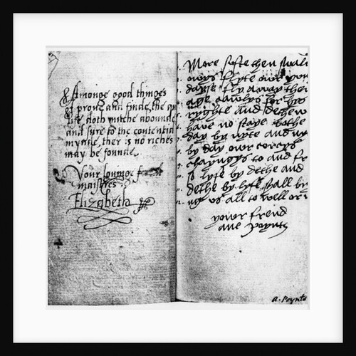 Page of manuscript showing the signature of Queen Elizabeth I by English School