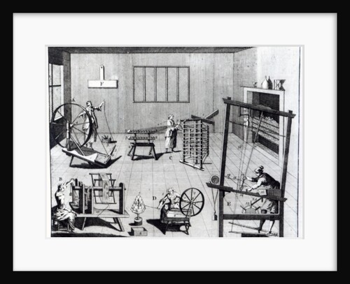 The Second Plate of the Woollen Manufacture Exhibiting the Art of Spinning, Reeling, Warping and Weaving Woollen Cloth by English School