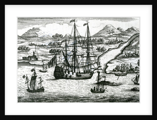 Robinson Crusoe Escaping Cambodia Enters a Port in the North part of China, 1722 by English School