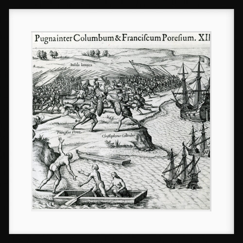 Battle in Jamaica between Christopher Columbus and Francisco Poraz, 1504 by Theodor de (after) Bry