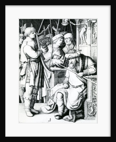David playing the harp for Saul by Lucas van Leyden