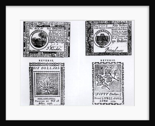 Notes of Currency issued by the Continental Congress during the American Revolution, 1776-9 by American School