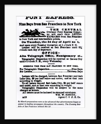 Pony Express, Nine Days from San Francisco to New York by American School