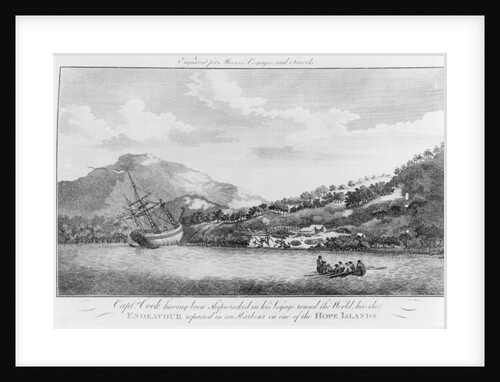 Captain Cook having been shipwrecked in his voyage round the world has the Endeavour repaired in a harbour on one of the Hope Islands, c.1786 by Sydney Parkinson