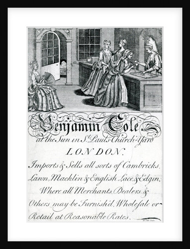 Trade Card, Benjamin Cole, London tradesman by English School