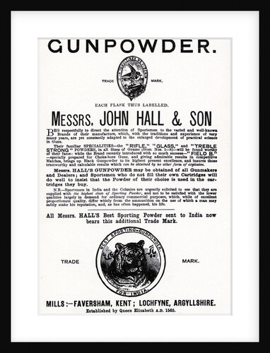 Advertisement for Gunpowder by Messrs. John Hall & Son by English School