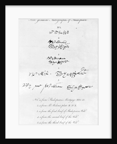 Five Genuine Autographs of William Shakespeare by Anonymous