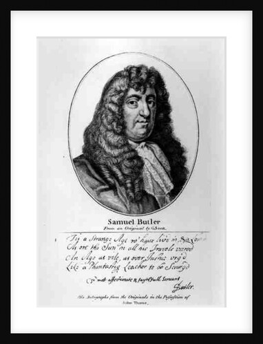 Portrait of Samuel Butler with an sample of his handwriting by Gerard Soest