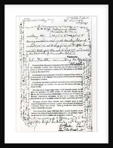 John Franklin's Message to the Secretary of the Admiralty, 28th May 1847 by English School