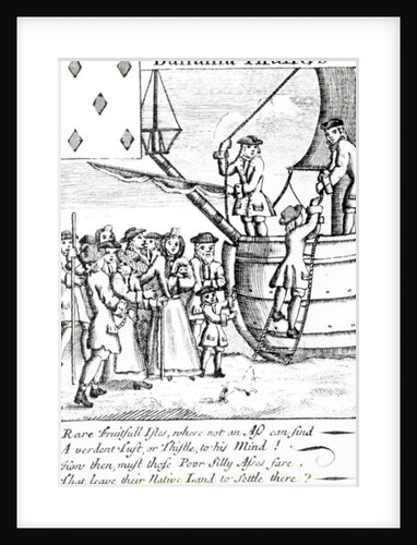 Playing card depicting immigrants arriving in the Bahama Islands by English School