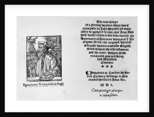 Frontispiece of 'The Summarie of Famouse Writers of the Ile of Great Brita' depicting John Wycliffe, 1550 by English School