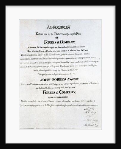 Partners agreement for Forbes & Company, Bombay, 1811 by Scottish School