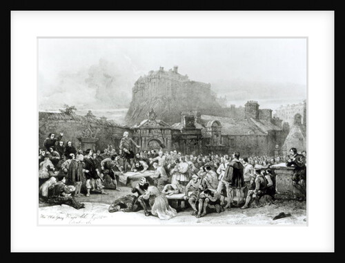 A Crowd Queues to Sign the National Covenant in front of Grey Friar's Churchyard, Edinburgh in 1638 by English School