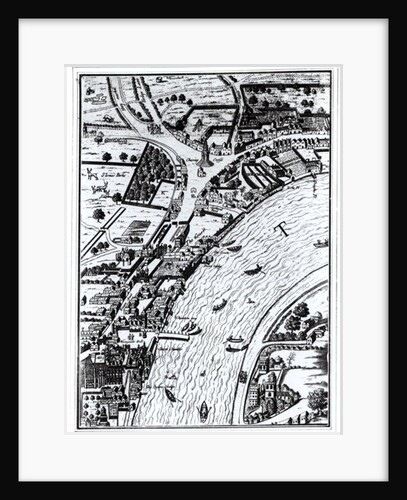 Bird's eye view of the River Thames and the surrounding area by English School