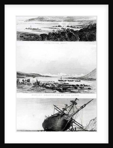 Scenes of the 'Beagle' being repaired, on the distant cordillera of the Andes, and laid ashore on the Santa Cruz River by Conrad (after) Martens