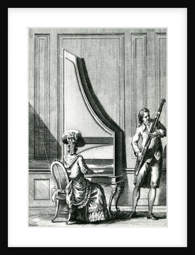 Musicians playing an upright clavicord and a bassoon by French School
