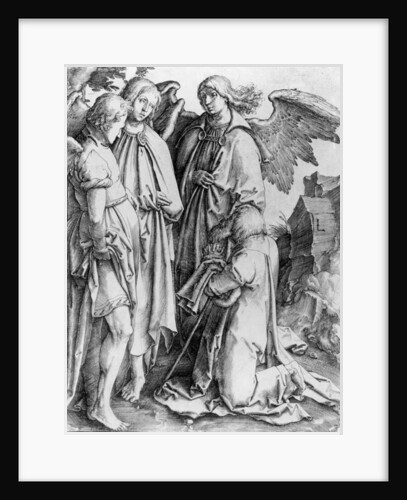 Saint kneeling before angels by English School