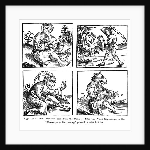 Monsters born from the Deluge, after the wood engravings in the 'Chronique de Nuremberg', printed in 1493 by German School