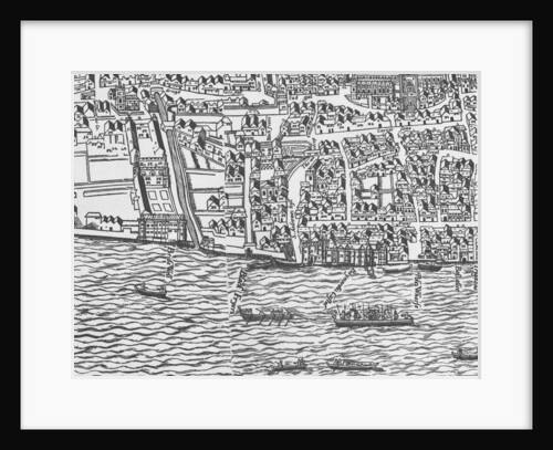 Detail of River Thames and St Paul's Cathedral from Civitas Londinium by Ralph Agas