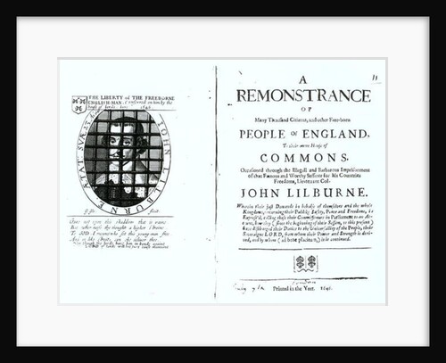 A remonstrance by the Levellers to the House of Commons regarding the imprisonment of their leader John Lilburne published 1646 by English School
