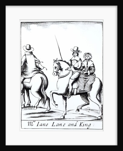 Mrs Jane Lane riding with King Charles II after the defeat at the Battle of Worcester in September 1651, published 1660 by English School