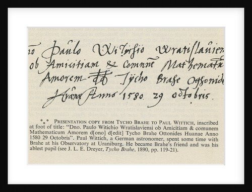 Presentation inscription from Tycho Brahe to Paul Wittich, 1580 by Anonymous