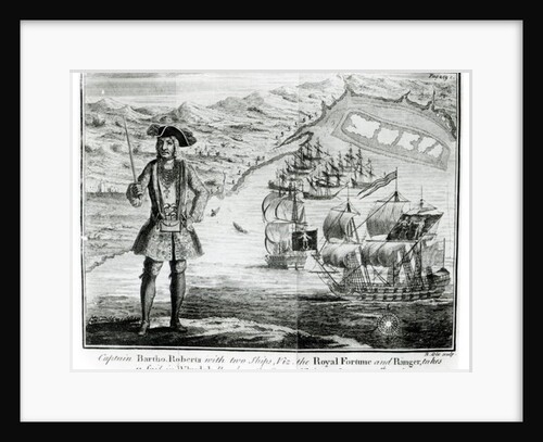 Captain Bartholomew Roberts with two ships, the 'Royal Fortune' and 'Ranger' takes sail in Whydah Road on the coast of Guiney, January 11th 172? by English School