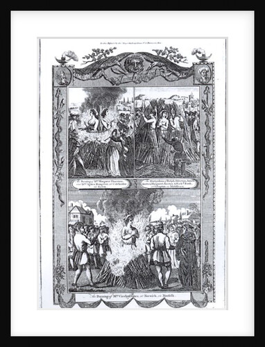 Men and women burned at the stake in 1557, from an edition of 'Acts and Monuments' by John Foxe by School English