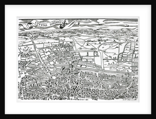 Detail of London North of the city from Civitas Londinium by Ralph Agas