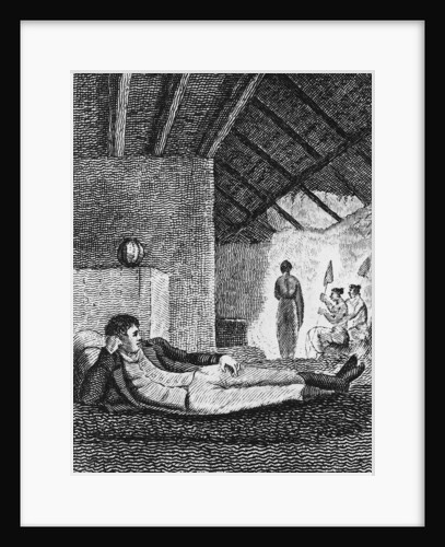 Park resting in a native hut during his travels, 1816 by Mungo Park (after)