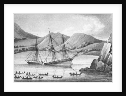 Brig Jane and Cutter Beaufoy passing through a chain of Ice Islands, 1826 by Weddell Weddell