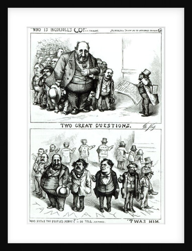 Cartoons featuring William Marcy 'Boss' Tweed, James Ingersoll and George Miller by Thomas Nast