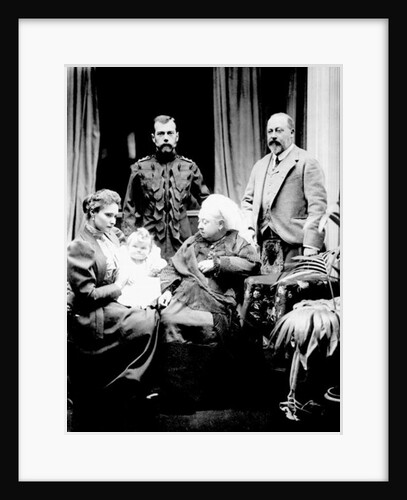 Queen Victoria, Tsar Nicholas II, Tsarina Alexandra Fyodorovna, her daughter Olga Nikolaevna and Albert, Prince of Wales by English Photographer
